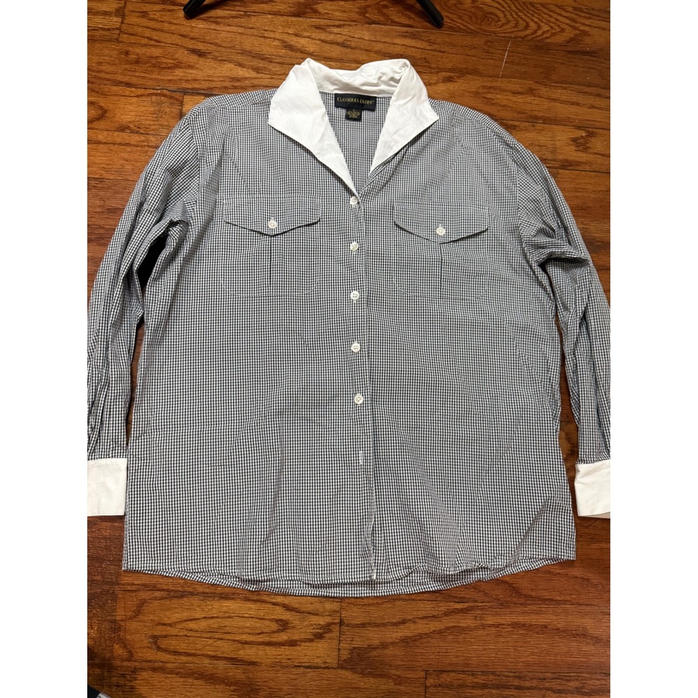 90's Y2K Classiques Entier Womens Gingham Button Down Shirt Black White  Size S